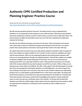 Authentic CPPE Certified Production and Planning Engineer Practice Course