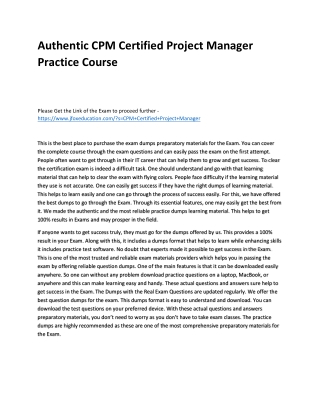 Authentic CPM Certified Project Manager Practice Course