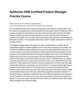 Authentic CPM Certified Product Manager Practice Course