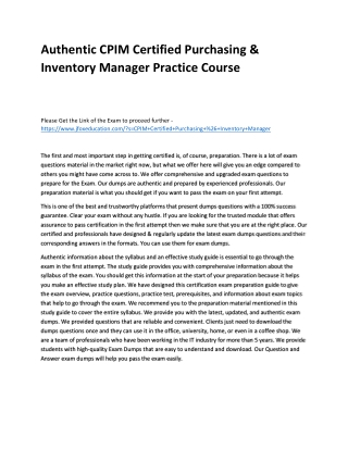 Authentic CPIM Certified Purchasing & Inventory Manager Practice Course