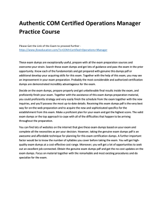 Authentic COM Certified Operations Manager Practice Course