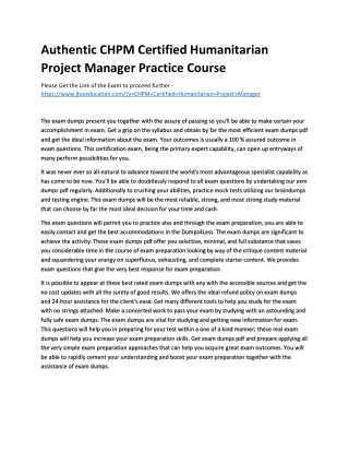 Authentic CHPM Certified Humanitarian Project Manager Practice Course