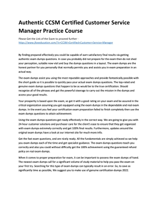 Authentic CCSM Certified Customer Service Manager Practice Course