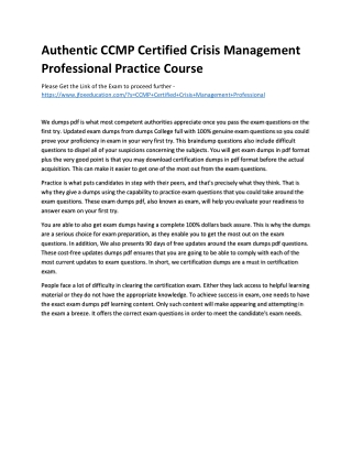 Authentic CCMP Certified Crisis Management Professional Practice Course