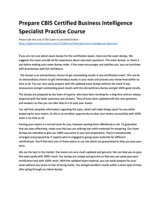 Prepare CBIS Certified Business Intelligence Specialist Practice Course