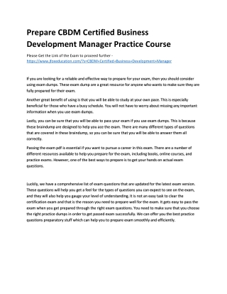 Prepare CBDM Certified Business Development Manager Practice Course