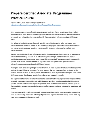 Prepare Certified Associate: Programmer Practice Course