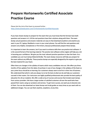 Prepare Hortonworks Certified Associate Practice Course