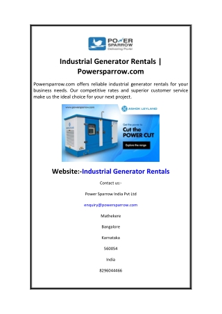 Industrial Generator Rentals  Powersparrow.com