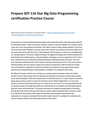 Prepare S07-116 Star Big Data Programming certification Practice Course