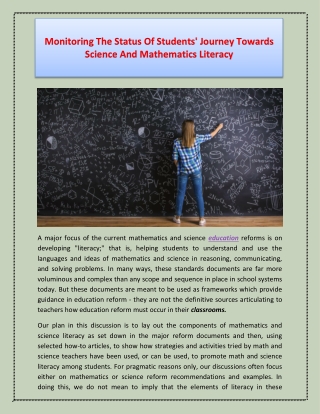 Monitoring The Status Of Students' Journey Towards Science And Mathematics Literacy
