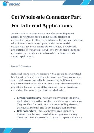 Get Wholesale Connector Part For Different Applications