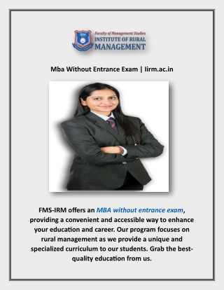 Mba Without Entrance Exam | Iirm.ac.in