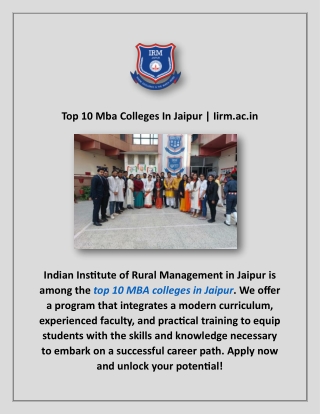 Top 10 Mba Colleges In Jaipur | Iirm.ac.in