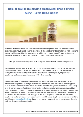 Role of payroll in securing employees’ financial well-being | Exela HR Solutions