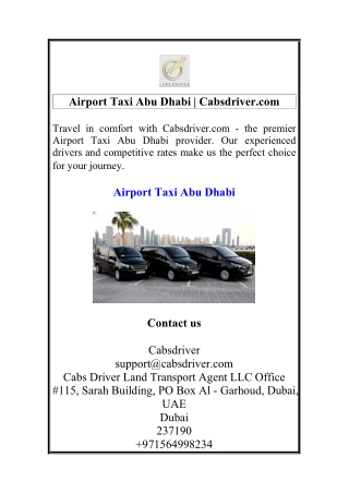 Airport Taxi Abu Dhabi  Cabsdriver.com