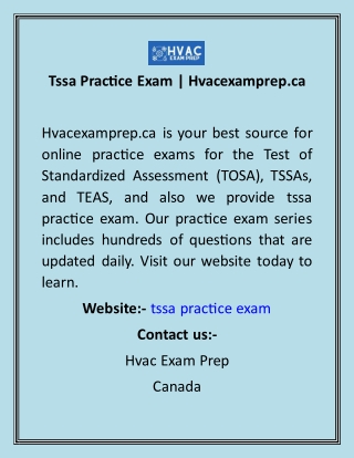 Tssa Practice Exam  Hvacexamprep.ca