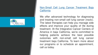 Non-small Cell Lung Cancer Treatment in Baja California Integrativecancercentersofamerica.com