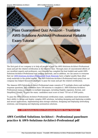 Pass Guaranteed Quiz Amazon - Trustable AWS-Solutions-Architect-Professional Reliable Exam Tutorial