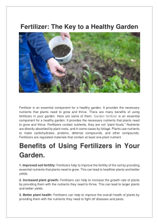 Fertilizer The Key to a Healthy Garden