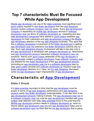 Top 7 characteristic Must Be Focused While App Development