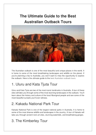 The Ultimate Guide to the Best Australian Outback Tours