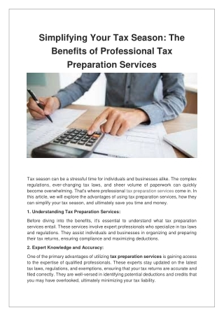 Simplifying Your Tax Season The Benefits of Professional Tax Preparation Services