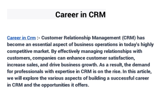 Career in CRM