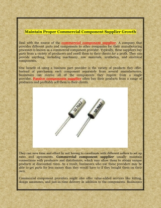 Maintain Proper Commercial Component Supplier Growth