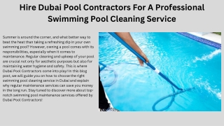 Hire Dubai Pool Contractors For A Professional Swimming Pool Cleaning Service