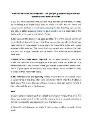 What are bad credit personal loans Can you get guaranteed approval for personal loans for bad credit