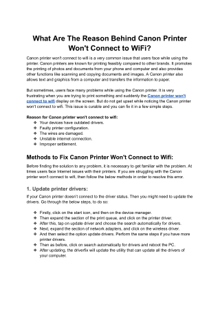 Best Solutions To Fix Canon Printer Not Connecting To WiFi