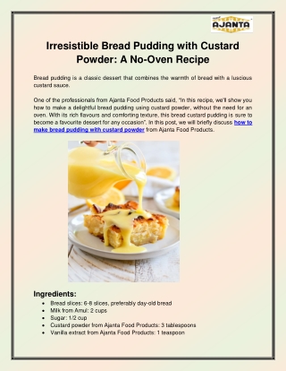 Bread custard pudding without oven