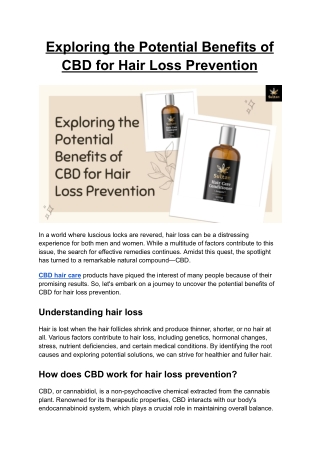 Exploring the Potential Benefits of CBD for Hair Loss Prevention