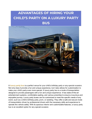ADVANTAGES OF HIRING YOUR CHILD’S PARTY ON A LUXURY PARTY BUS