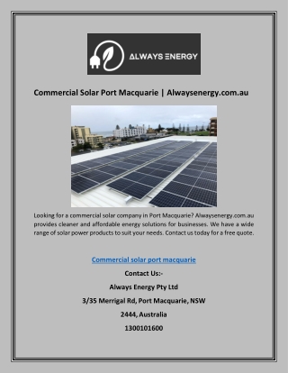 Commercial Solar Port Macquarie | Alwaysenergy.com.au