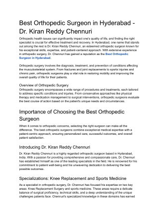 Best Orthopedic Surgeon in Hyderabad - Dr kiran reddy chennuri