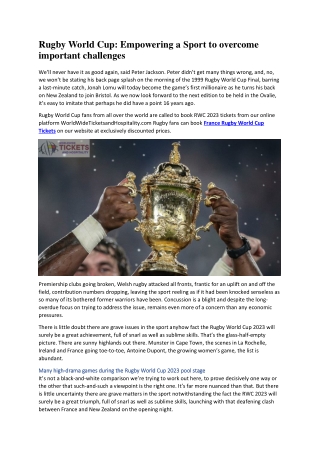 Rugby World Cup Empowering a Sport to overcome important challenges