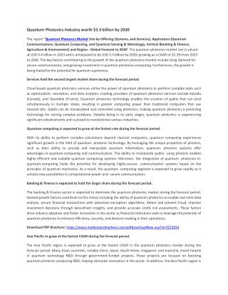 Quantum Photonics Market Size, Share, Industry Report, Revenue Trends and Growth