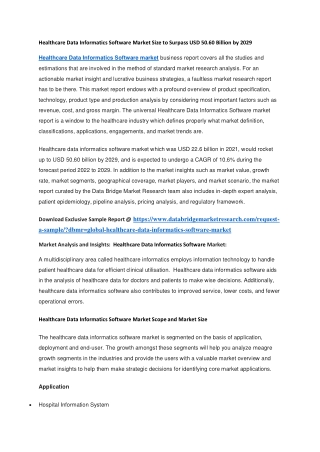 Healthcare Data Informatics Software Market Size to Surpass USD 50.60 Billion by 2029