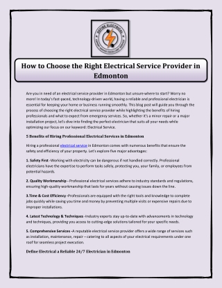 How to Choose the Right Electrical Service Provider in Edmonton