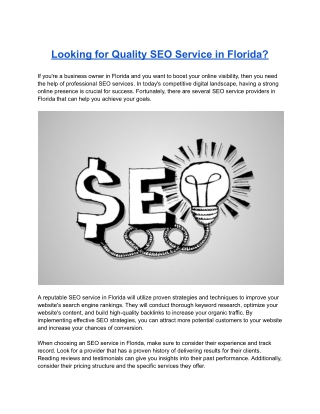 Looking for Quality SEO Service in Florida?