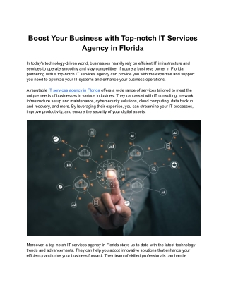 Boost Your Business with Top-notch IT Services Agency in Florida