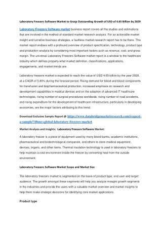 Laboratory Freezers Software Market to Grasp Outstanding Growth of USD of 4.65 Billion by 2029