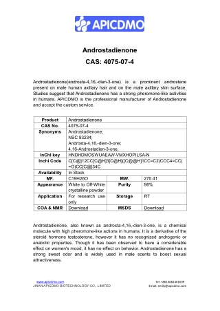 Latest Research on Androstadienone(Androsta-4,16,-dien-3-one)CAS: 4075-07-4