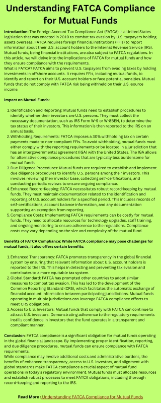 Understanding FATCA Compliance for Mutual Funds