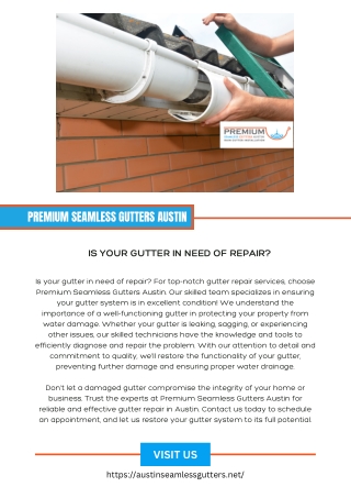 For top-notch gutter repair services, choose Premium Seamless Gutters Austin