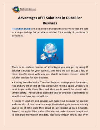 Advantages of IT Solutions in Dubai For Business
