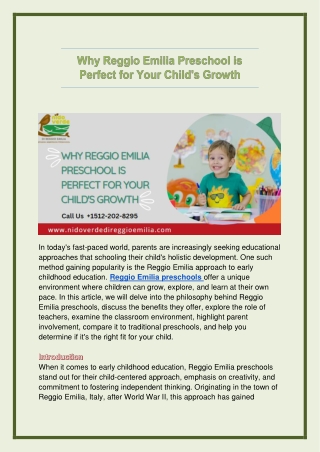 Why Reggio Emilia Preschool is Perfect for Your Child's Growth