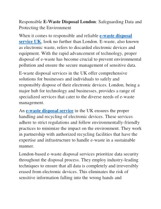 Responsible E-Waste Disposal London